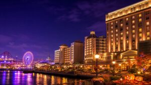 USJホラーナイト2026と周辺ホテルをイメージした夜景