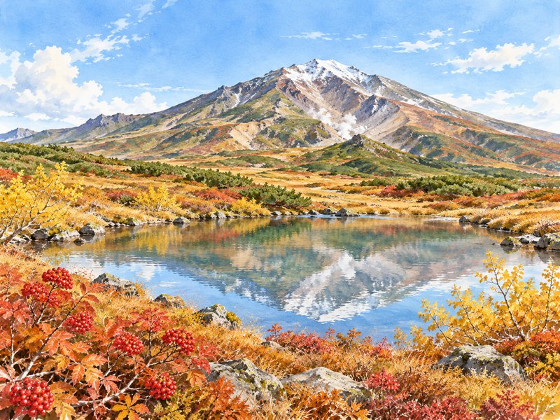 大雪山 旭岳の紅葉のイラスト(イメージ)