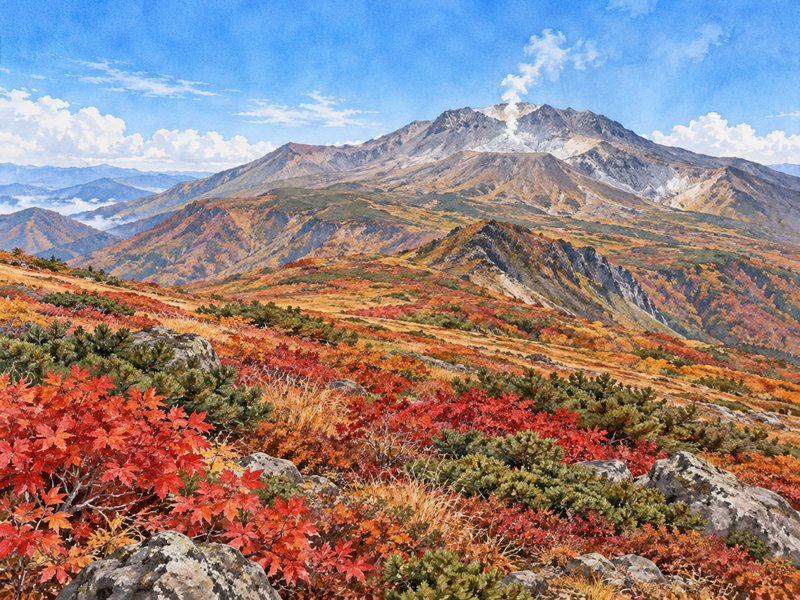 那須 茶臼岳の紅葉のイラスト(イメージ)
