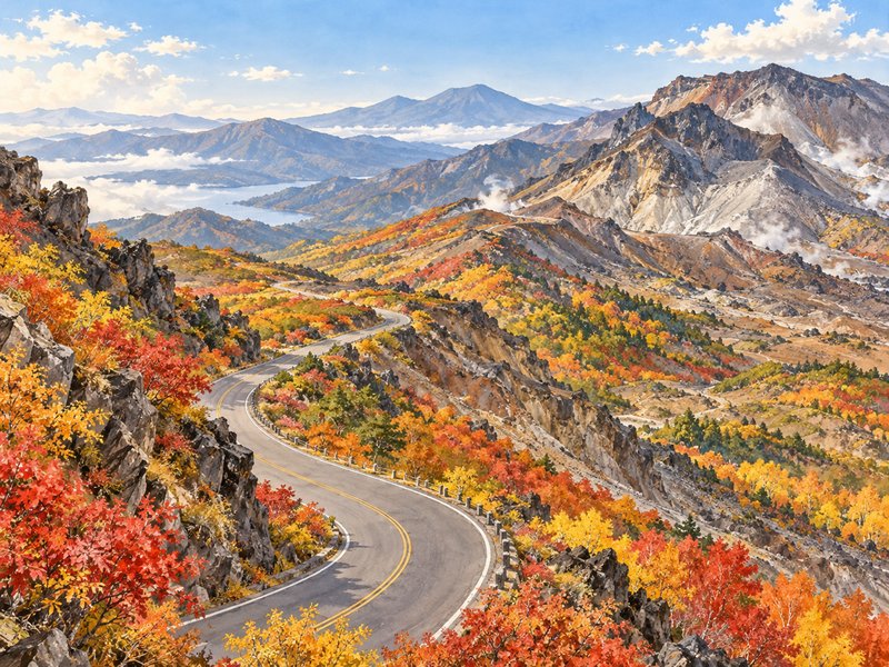 磐梯吾妻スカイラインの紅葉のイラスト(イメージ)