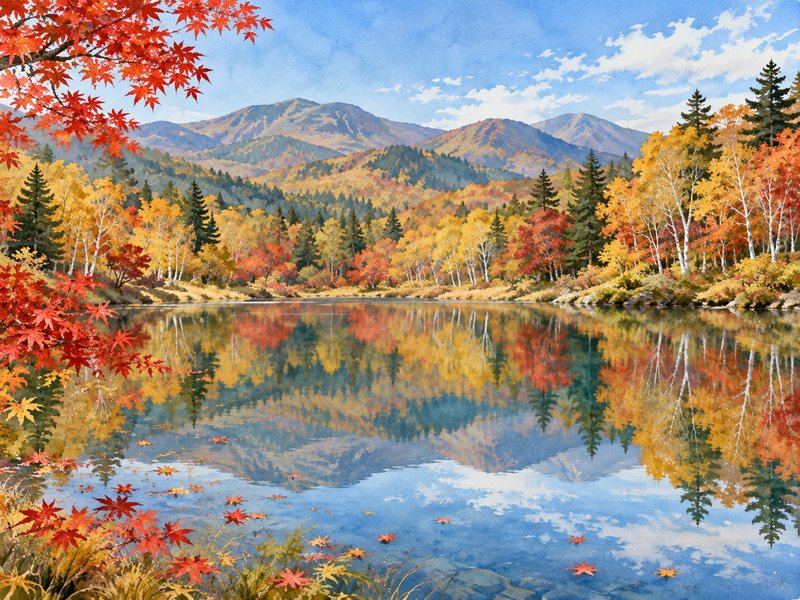 志賀高原の紅葉のイラスト(イメージ)
