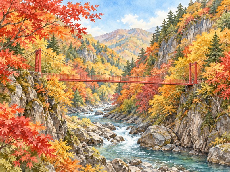 定山渓の紅葉のイラスト(イメージ)