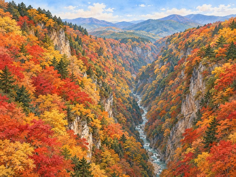 鳴子峡の紅葉のイラスト(イメージ)