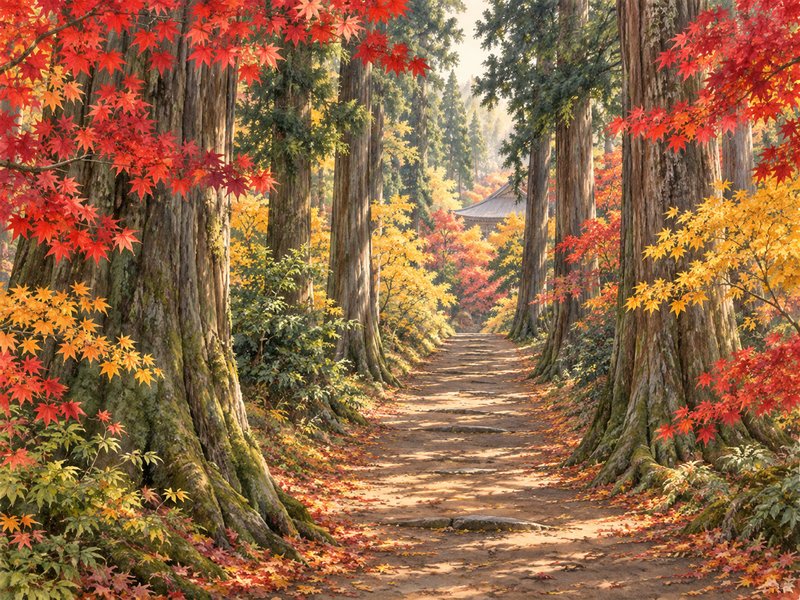 中尊寺の紅葉のイラスト(イメージ)