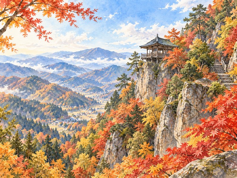 山寺(宝珠山立石寺)の紅葉のイラスト(イメージ)