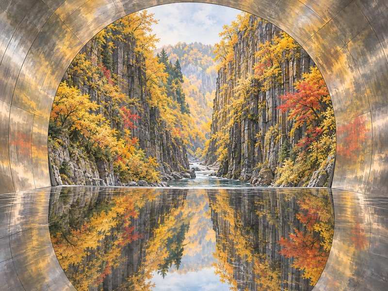 清津峡の紅葉のイラスト(イメージ)