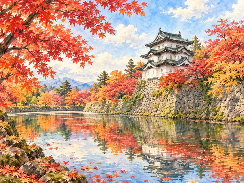弘前公園の紅葉のイラスト(イメージ)
