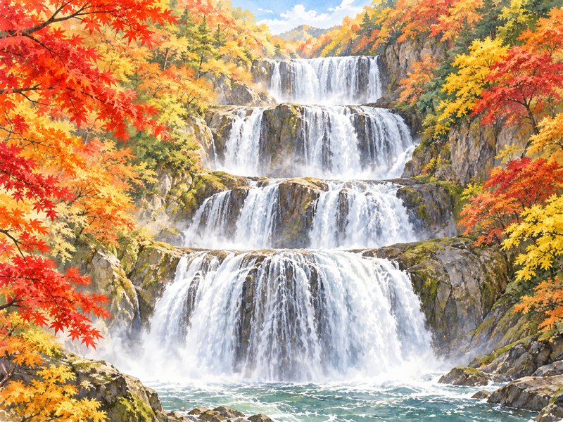 袋田の滝の紅葉のイラスト(イメージ)