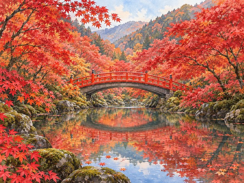弥彦公園もみじ谷の紅葉のイラスト(イメージ)