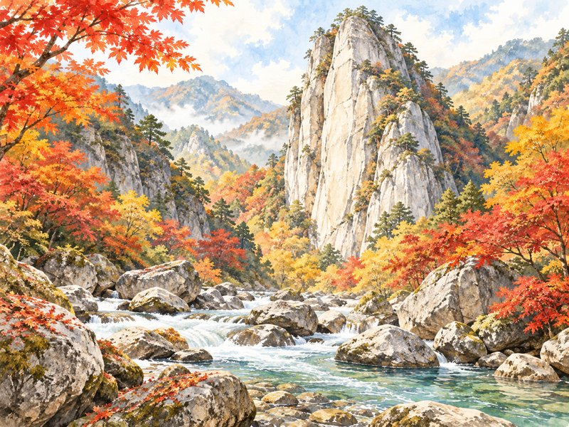 御岳昇仙峡の紅葉のイラスト(イメージ)