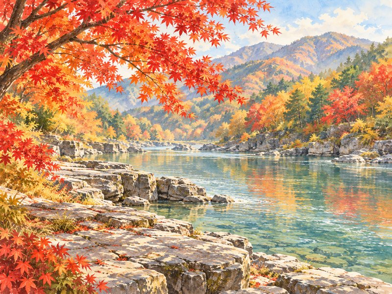 長瀞(月の石もみじ公園)の紅葉のイラスト(イメージ)