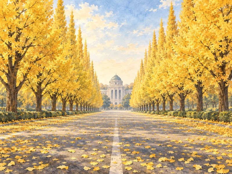 明治神宮外苑 いちょう並木の紅葉のイラスト(イメージ)