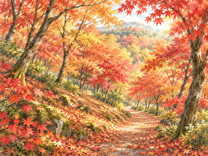 修善寺もみじ林・虹の郷の紅葉のイラスト(イメージ)
