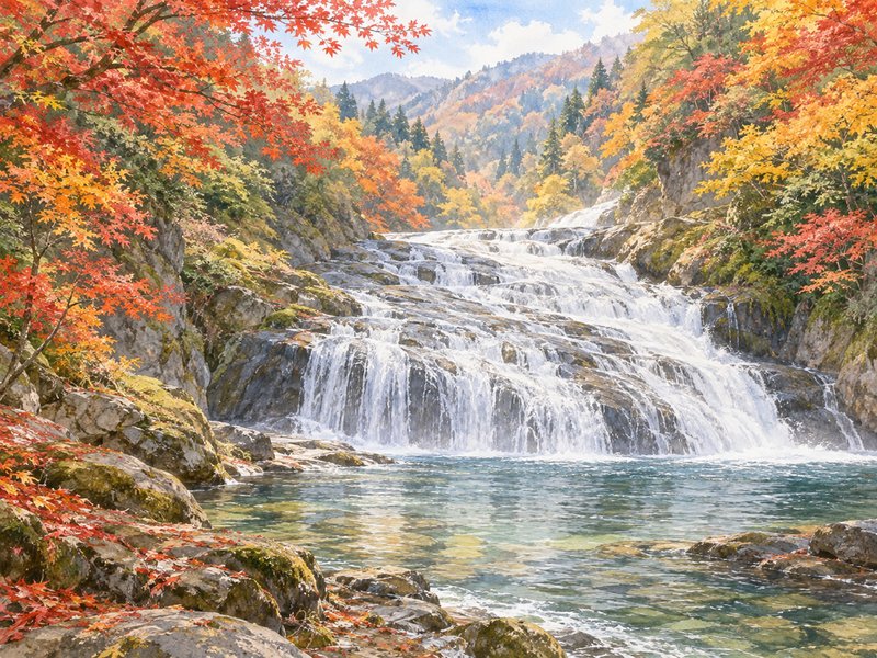 養老渓谷の紅葉のイラスト(イメージ)