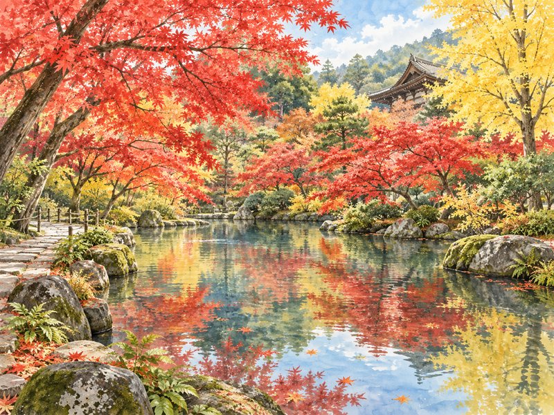 鎌倉 長谷寺の紅葉のイラスト(イメージ)