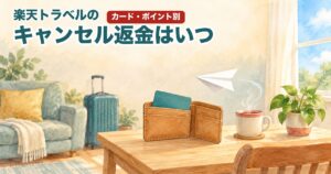 楽天トラベルのキャンセル返金はいつ(カード・ポイント別)のイメージイラスト