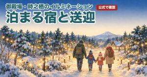 御殿場・時之栖のイルミネーションと泊まる宿のイメージイラスト