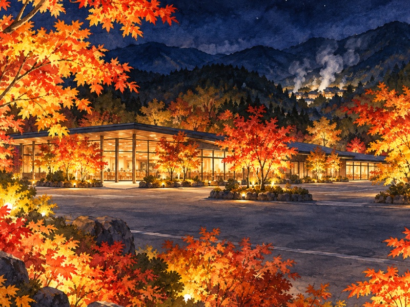 群馬県 草津町の草津 道の駅の紅葉ライトアップのイラスト(イメージ)
