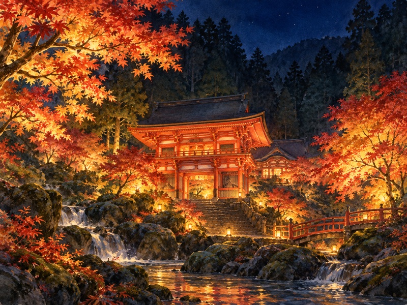 茨城県 北茨城市の花園神社 北茨城の紅葉ライトアップのイラスト(イメージ)