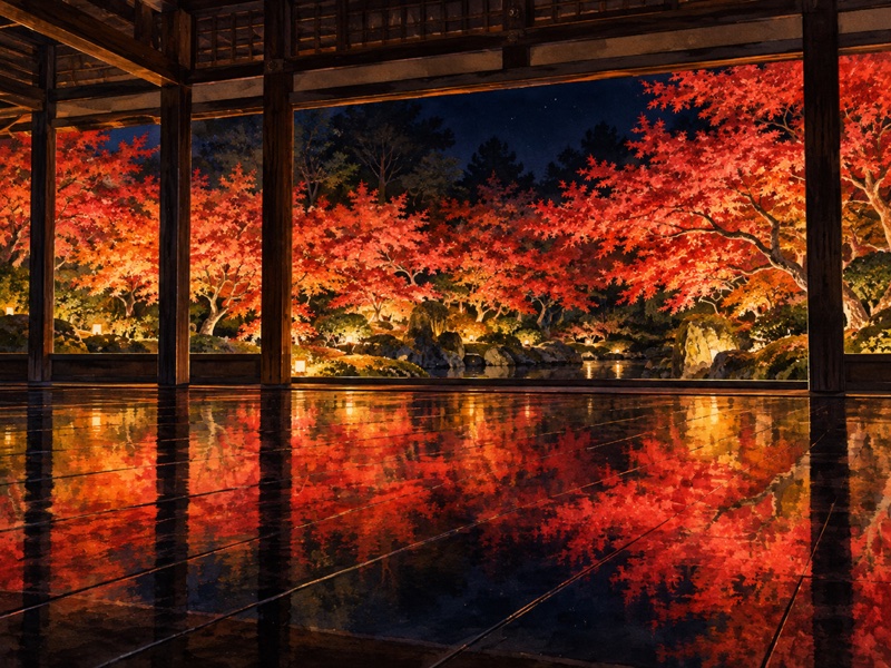 群馬県 桐生市の宝徳寺 桐生の紅葉ライトアップのイラスト(イメージ)
