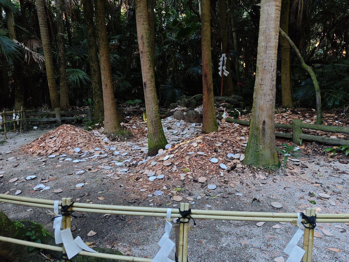 紙垂をつけた竹の柵で囲まれた場所